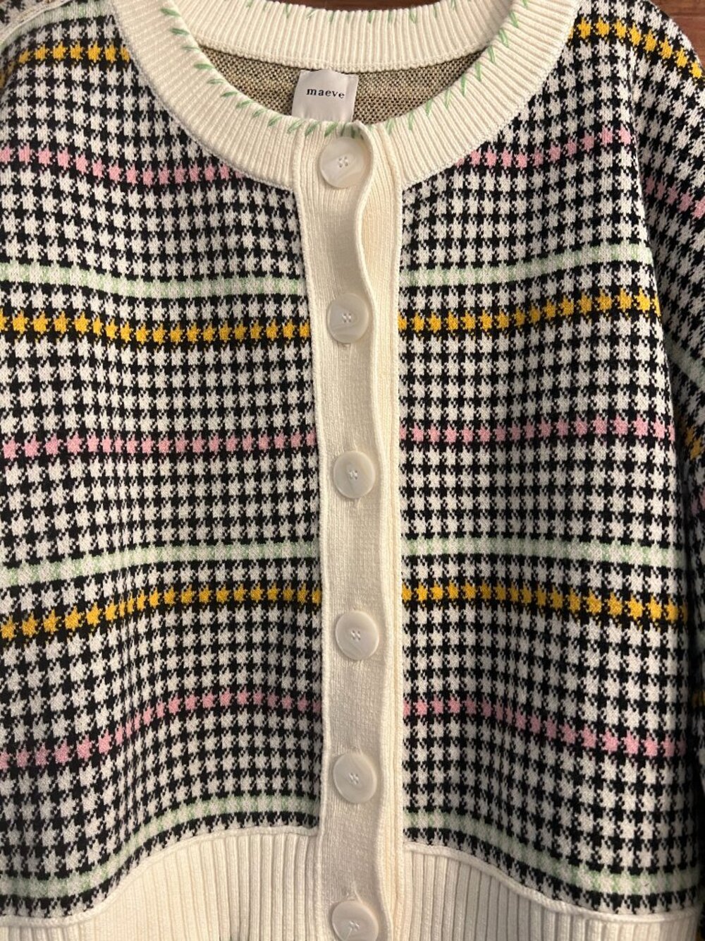 Anthropologie Maeve Women's The Sutton Colorful Houndstooth Cardigan Size XL - Picture 2 of 7